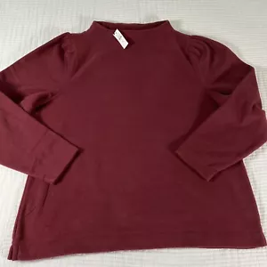 Talbots Womens Top Sweater 2X Burgundy Funnel Neck Puff Sleeves Athleisure NWT - Picture 1 of 12