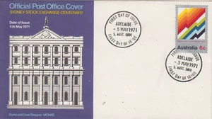 1971 Australia Sydney Stock Exchange Centenary FDC.Adelaide S.A cancel - Imagen 1 de 1