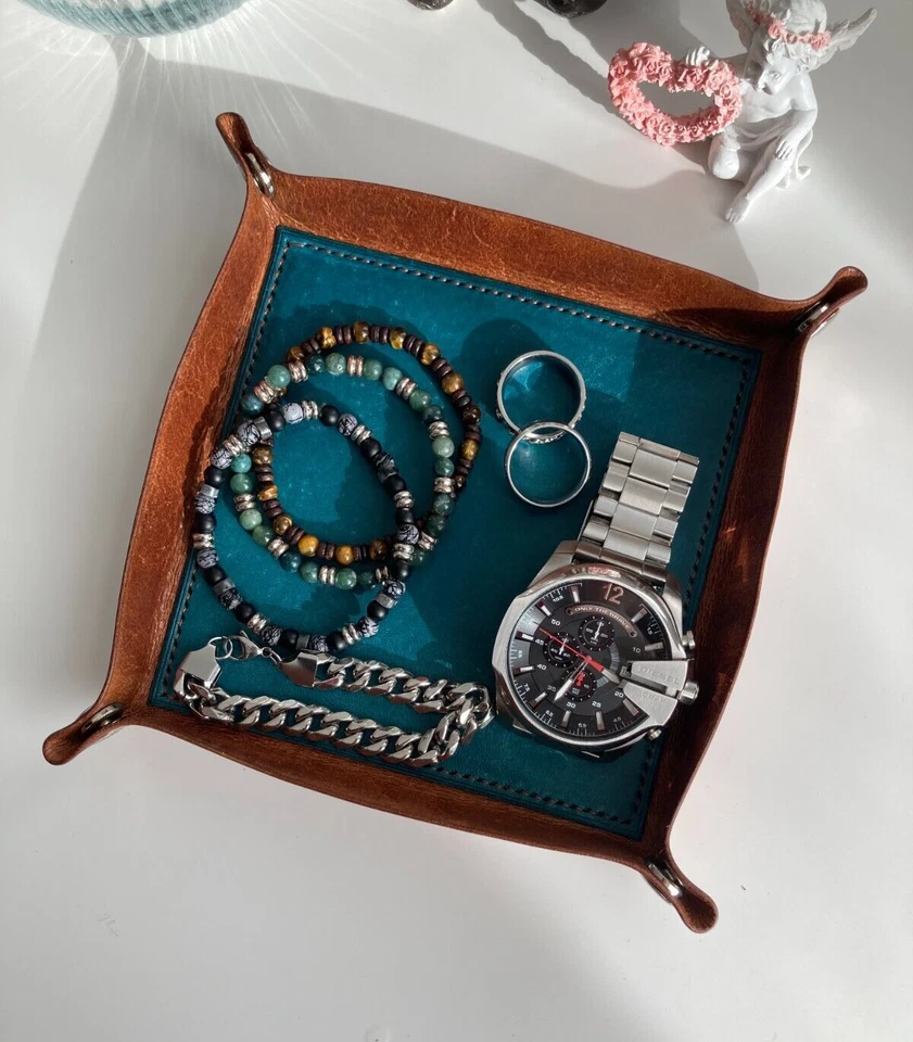 Taschenleerer Leder Ablageschale Leder Tablett Serviertablett Tray Lederschale - Bild 1 von 4