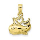 10k Yellow Gold I Love Whales Words Charm Pendant with Heart and Animal