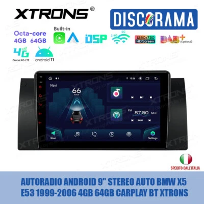 AUTORADIO ANDROID 9" STEREO AUTO BMW X5 E53 1999-2006 4GB 64GB CARPLAY BT XTRONS - Immagine 1 di 4