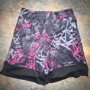 DSG Youth Knit Train Shorts, Large, Black & Pink Graffiti Design - Picture 1 of 9