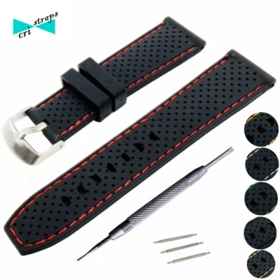 CRISTRAPS Cinturino orologio in gomma silicone nero tropicale subacqueo sub cucitura 22mm