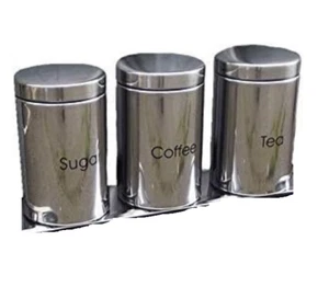 Tea Coffee Sugar Jars canisters Food Storage Kitchen Table Top Stainless Steel - Picture 1 of 2