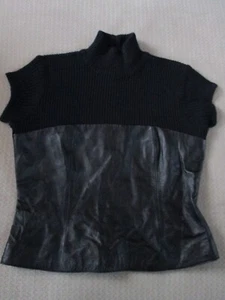 Vintage ~ Moda International (Victoria's Secret) Leather & Ribbed Wool Top, M - Picture 1 of 1