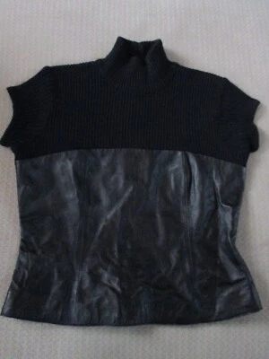 Top de cuero y lana acanalada vintage ~ Moda International (Victoria's Secret), M Foto 1 de 2