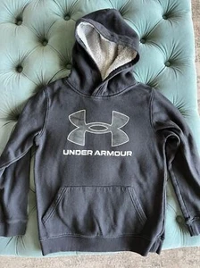 Under Armour Youth Medium Pull Over Hoodie Black Gray Sherpa Headliner YMD Boys - Picture 1 of 4