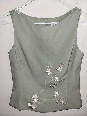 XoXo Sleeveless Blouse Top Vintage Floral Embroidered Zip Green Womens Small - Image 1 of 4