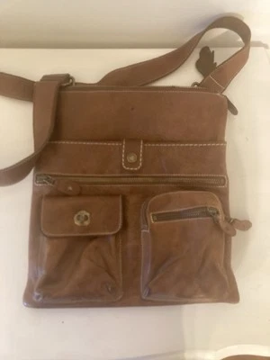 Roots Leather Village Tribe Snap Crossbody Purse Bag Brown Venetian Keychain - Image 1 of 4