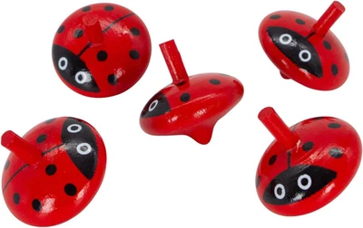 6463 - Trottola in Legno Coccinella per Bambini, Con 5 Trottole Colorate, Altezz - Immagine 1 di 4