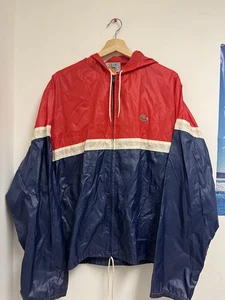 Men’s Lacoste izod Vintage Rain Hoodie windbreaker Red And Blue, Full Zip Size L - Picture 1 of 6