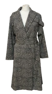 Finery schwarz/creme karierter ungefütterter langer Mantel Gr. UK 10 Mode Preloved - Bild 1 von 9