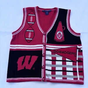 Vintage Birch Bros. Wisconsin Badgers Sweater Vest Embroidered/Knitted Womens L - Picture 1 of 10