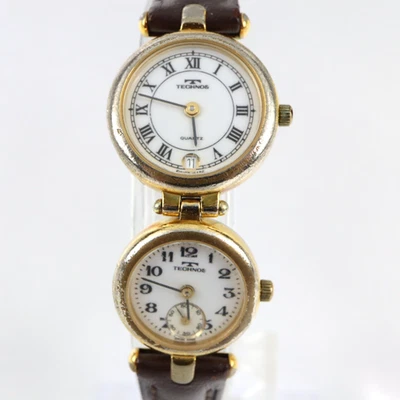 Vintage Technos Twin Case Linked Dual Time Quartz Ladies Watch White Dial - Image 1 of 4