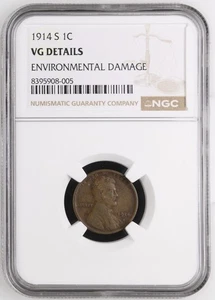 Lincoln Cent 1914s NGC VG Details Enviromental Damage - Picture 1 of 2