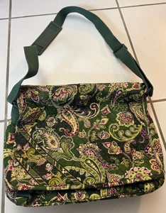Vera Bradley Chelsea Green Paisley Computer Laptop Messenger Crossbody Bag - Picture 1 of 9