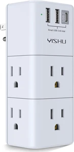 USB Multi Plug Outlet Extender Surge Protector with Rotating Plug, 6 AC Plug Ext - Picture 1 of 12