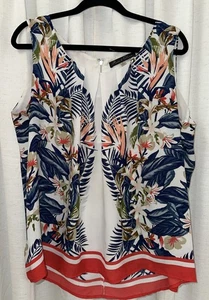 Rose und Olive 1X ärmellose Bluse tropische Blumen Blätter - Bild 1 von 11