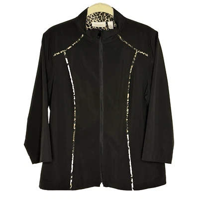 Chaqueta Chicos Fin de Semana Talla 1 Cremallera Completa Negra Leopardo Borde Bolsillos Sin Forro Foto 1 de 4