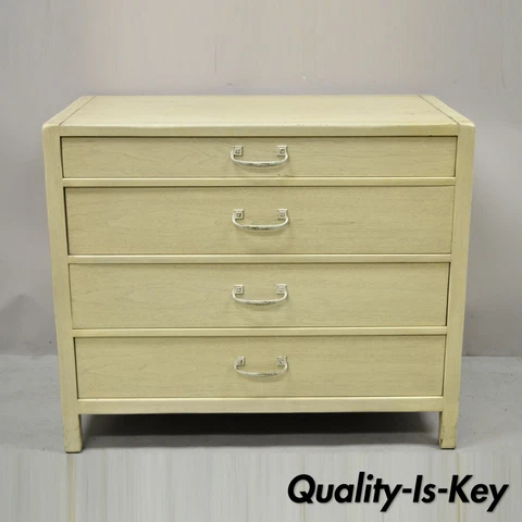 Sligh Vintage Mid Century Modern 4 Drawer Painted Cerused Bachelor Chest Dresser Cover