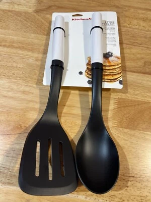 KITCHENAID White 2Pc. Slotted Turner & Basting Spoon Tool SET NEW WITH TAGS! - Image 1 of 3