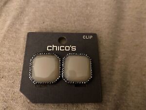 Brand New! Chicos "Chrissy" glass stone clip earrings signed 