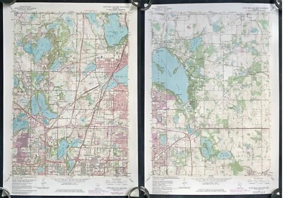 Par de mapas topográficos cuadrángulos este y oeste White Bear Lake laminado USGS 1980 Foto 1 de 4