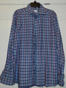 EUC MEN'S ETON LONG SLEEVE BUTTON DOWN PLAID SHIRT SZ 42-16 1/2 BLUE RED WHT GRN - Picture 1 of 3