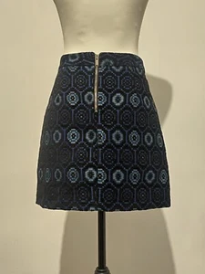 Zara S 27-28” High Waist Skirt Aztec Jacquard black navy In Perfect Condition - Picture 1 of 9