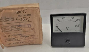 Soviet USSR Volmeter M1001M, 0 - 250V scale, size 60×60×48mm, NOS, NEW - Picture 1 of 4