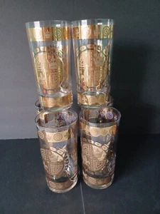Vintage Vito Bari Gold Crest Design Highball Glasses 5.75" Set Of 6 - Picture 1 of 4