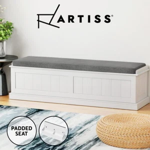 Artiss Storage Ottoman Blanket Box Bench 140cm Fluted Faux Linen Seat Chest Grey - Picture 1 of 8