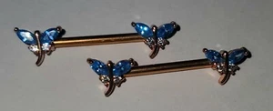Par de anillos para pezón libélula enchapados en rodio en oro de 14 g - Imagen 1 de 1