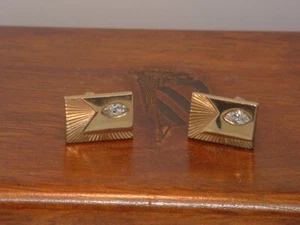 Pre-Owned Men’s Vintage Gold Color Rectangle Stone Cuff Links - Picture 1 of 4