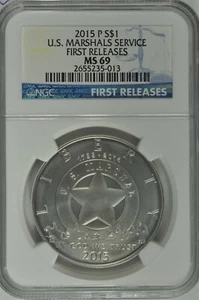 2015 P MARSHAL SILVER DOLLAR $1 NGC MS69 FIRST RELEASES - Picture 1 of 5