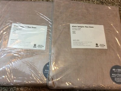 West Elm 2 Sheer Belgian Flax Linen Curtains 48x108 Dusty Blush NEW European - Image 1 of 2