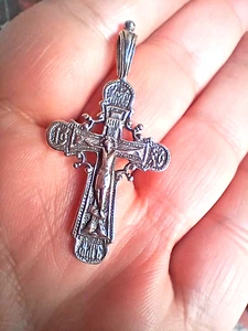 Sterling Silber Kreuz Kruzifix östlich orthodox Gebetsinschrift Jesus IC XC - Bild 1 von 6