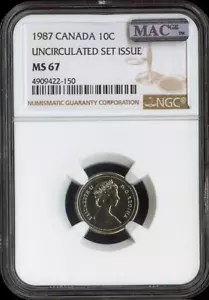 1987 Canada 10 Cents 10C NGC MS67 MAC - Quality - Picture 1 of 2