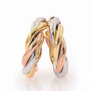 Estate Vintage 14K Yellow Rose White Gold Silver Plated TRI COLOR Hoop Earrings