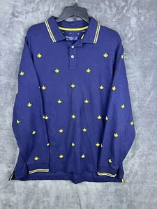 Cremieux Navy Blue/Yellow Fleur-de-Lis Long Sleeve Polo Shirt Men's Size XL - Picture 1 of 12