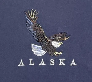 Alaska T Shirt Men's Large Blue Short Sleeve Embroidered Eagle Prairie Mountain - Picture 1 of 6