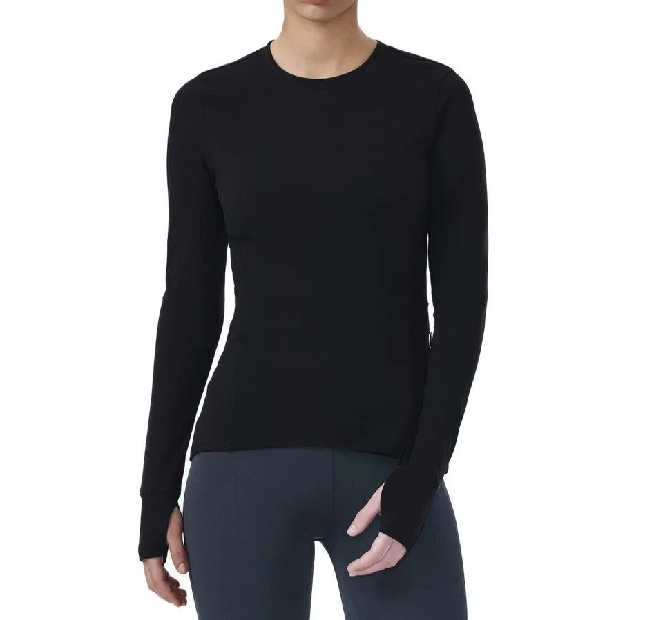 Spyder Active Women's Long Sleeve Zip Pocket Thumb Slit Stretch Top Black L