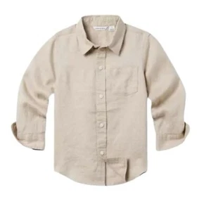 Janie and Jack 100% Linen Tan Shirt Button Up Long Sleeve Toddler Boy Size 3 NWT - Picture 1 of 7