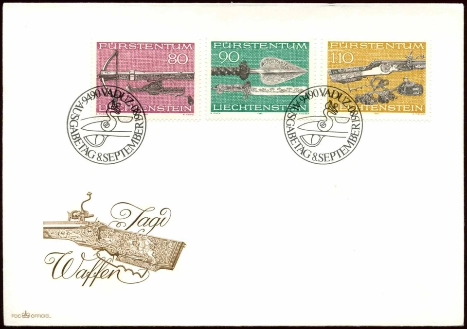 Liechtenstein 1980 Hunting Weapons FDC First Day Cover #C22098 - Image 1 of 1