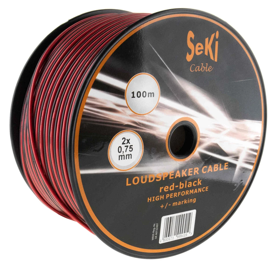 Lautsprecherkabel 2x0,75mm² - 100m - rot-schwarz - CCA - Audiokabel - Boxenkabel