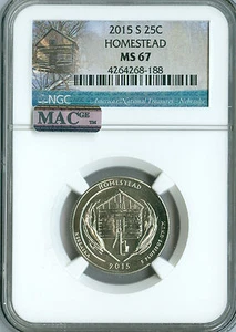 2015 S HOMESTEAD QUARTER NGC MS67 PQ 2ND FINEST GRADE MAC SPOTLESS . - Picture 1 of 2