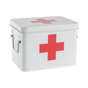 Vintage First Aid Storage Canister Metal Square Box Airtight Seal White - Picture 1 of 7