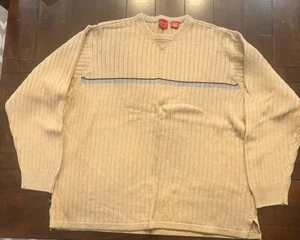 Arrow Sweater Mens XL Crew Neck 100% Cotton Knit Ribbed Cream W/Stripe - Picture 1 of 3