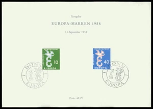 GERMANY ETB 295/296 SB EUROPA CEPT 1958 TAUBE PIGEON OFFIC. SHEET /u34 - Imagen 1 de 2