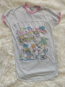 Vintage 80 90s Carter's Thin T-shirt Pajama Nighty Jammies Summer Camp Sz 10 - Picture 1 of 12